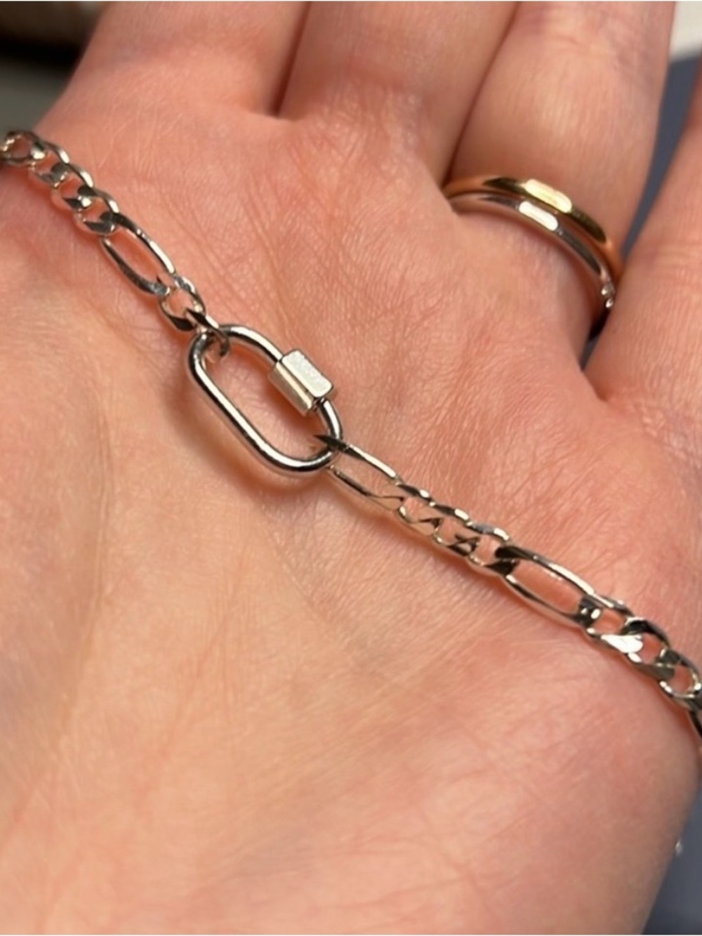 Aurate figaro chain necklace with link clasp that charms can be put on. ~17"